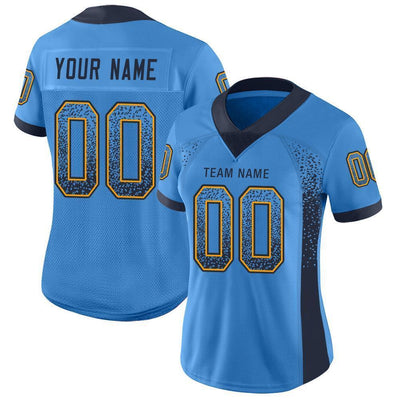 Custom Powder Blue Navy-Gold Drift Fashion Football Jersey