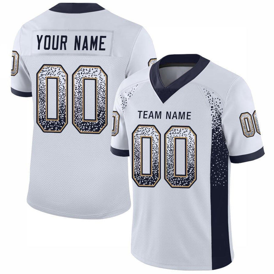 Custom White Navy-Old Gold Drift Fashion Football Jersey