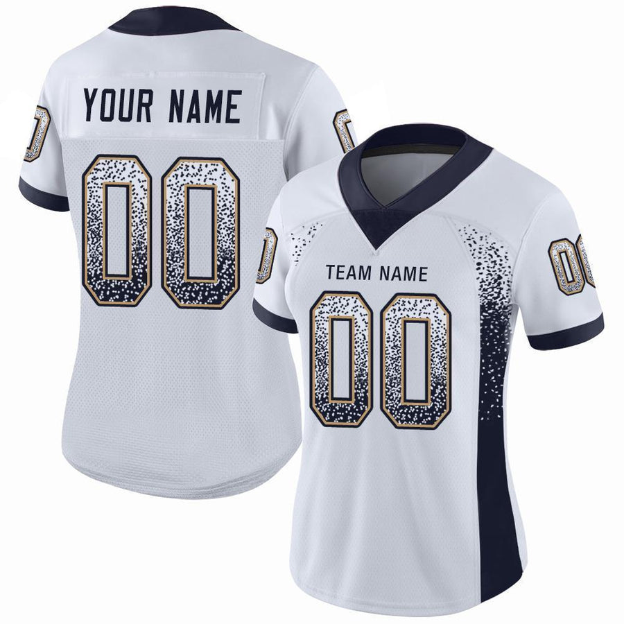 Custom White Navy-Old Gold Drift Fashion Football Jersey