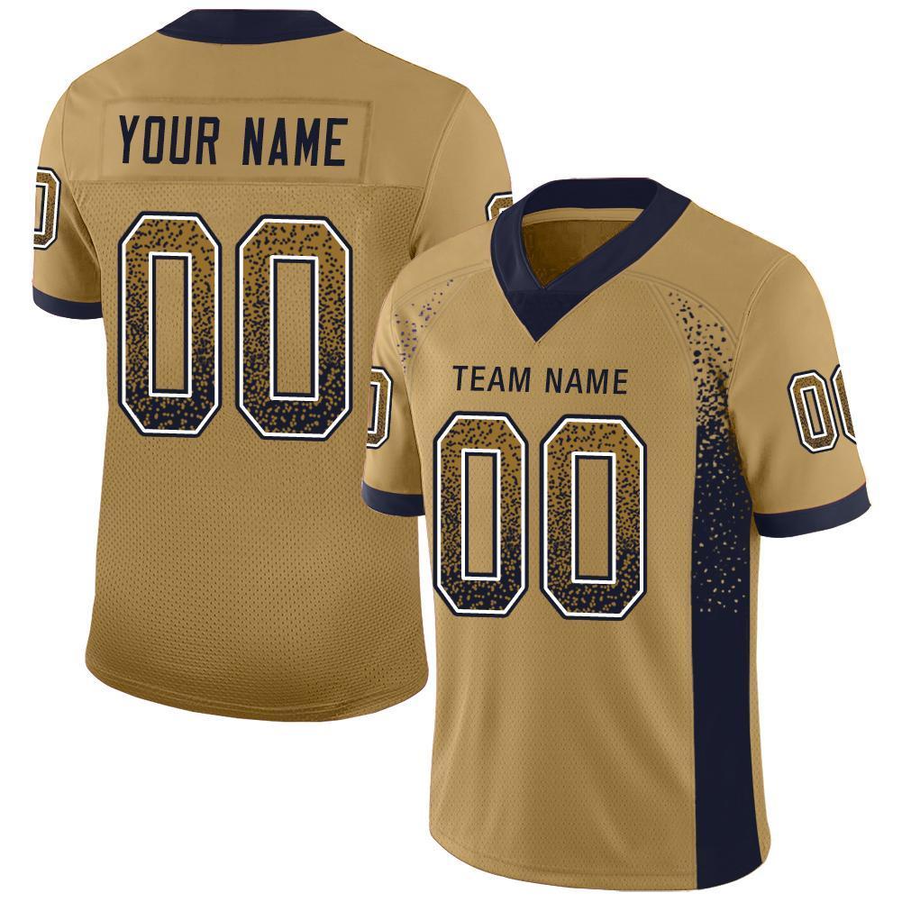 Custom Old Gold Navy-White Drift Fashion Football Jersey