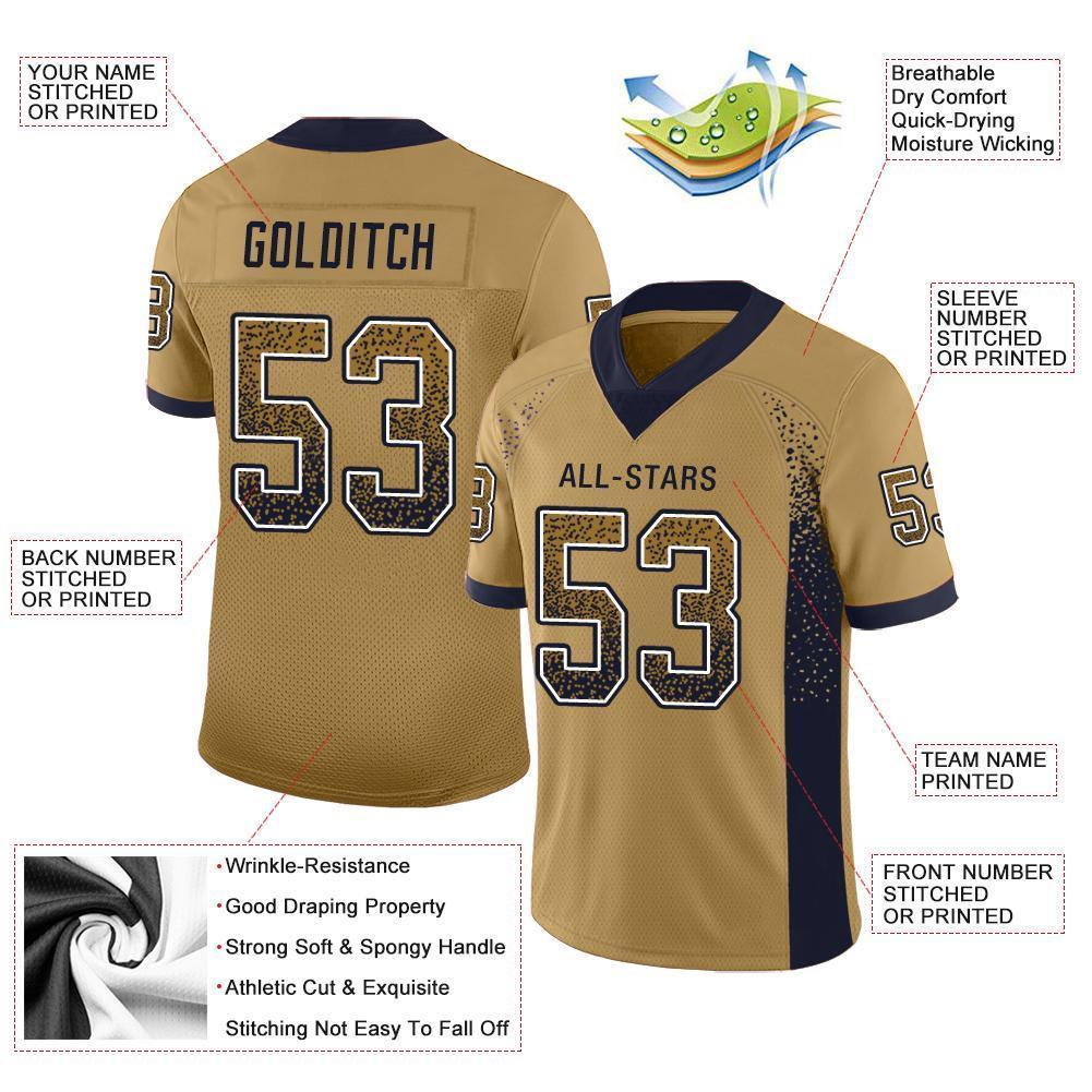 Custom Old Gold Navy-White Drift Fashion Football Jersey