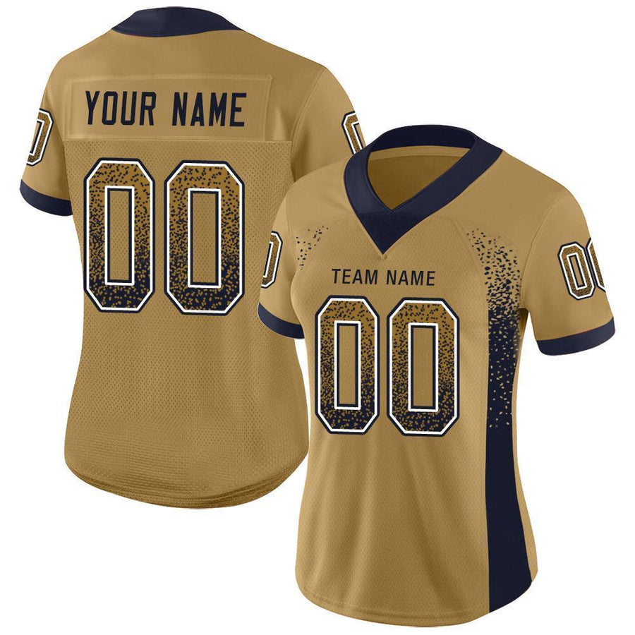 Custom Old Gold Navy-White Drift Fashion Football Jersey