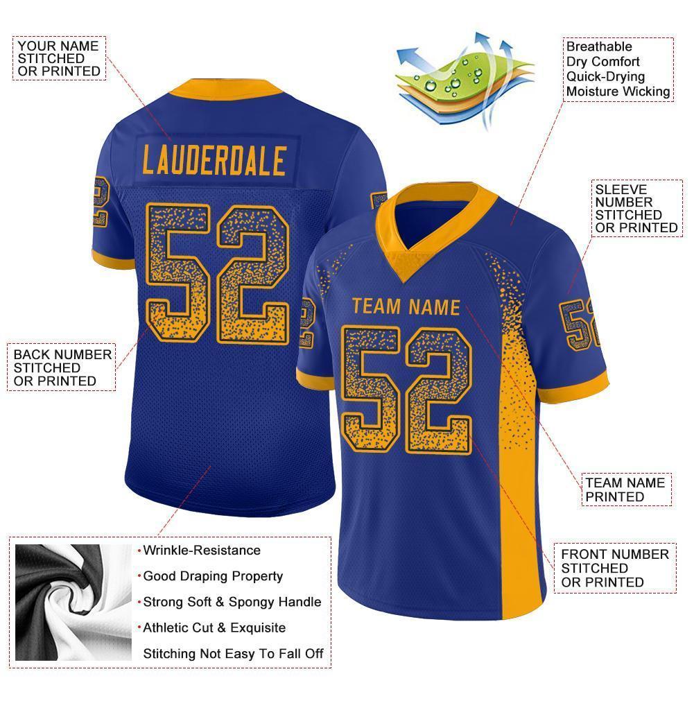 Custom Royal Gold-Navy Drift Fashion Football Jersey