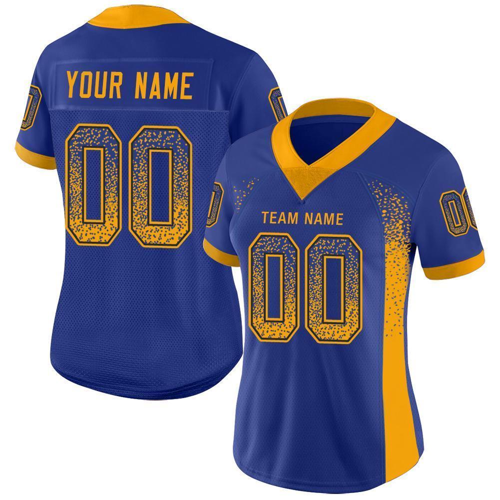 Custom Royal Gold-Navy Drift Fashion Football Jersey