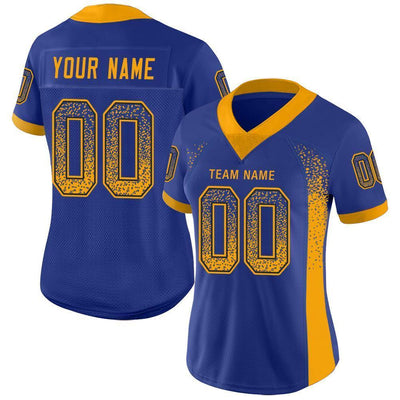 Custom Royal Gold-Navy Drift Fashion Football Jersey