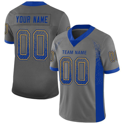 Custom Gray Royal-Gold Drift Fashion Football Jersey