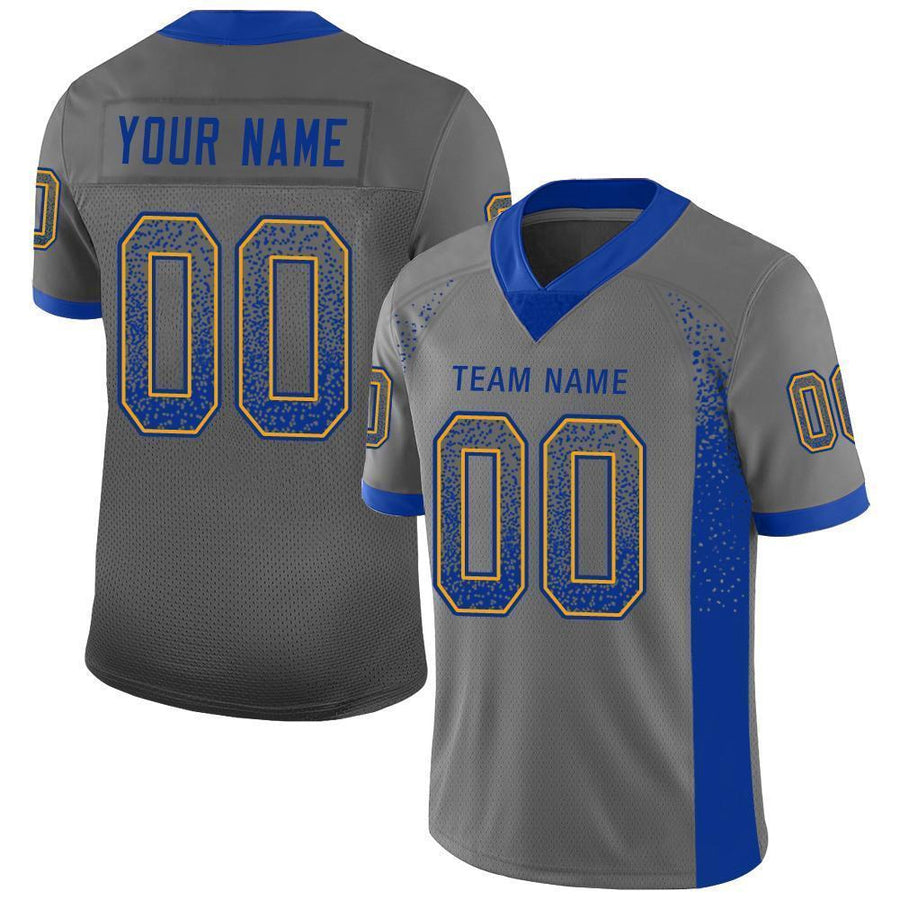 Custom Gray Royal-Gold Drift Fashion Football Jersey