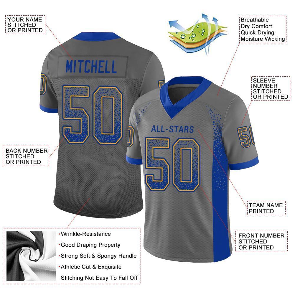 Custom Gray Royal-Gold Drift Fashion Football Jersey