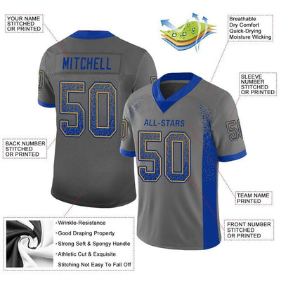 Custom Gray Royal-Gold Drift Fashion Football Jersey