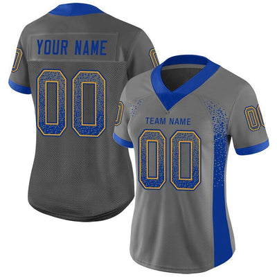 Custom Gray Royal-Gold Drift Fashion Football Jersey