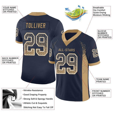 Custom Navy Old Gold-White Drift Fashion Football Jersey