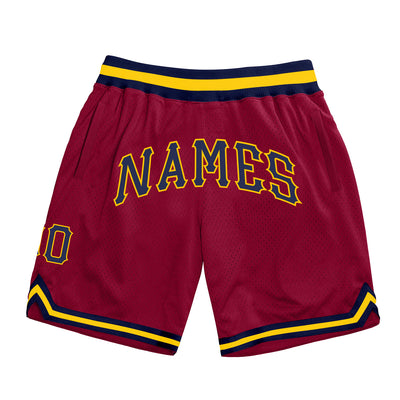 Custom Maroon Navy-Gold Authentic Throwback Basketball Shorts