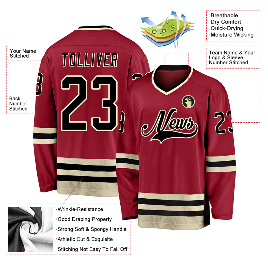 Custom Maroon Black-Cream Hockey Jersey