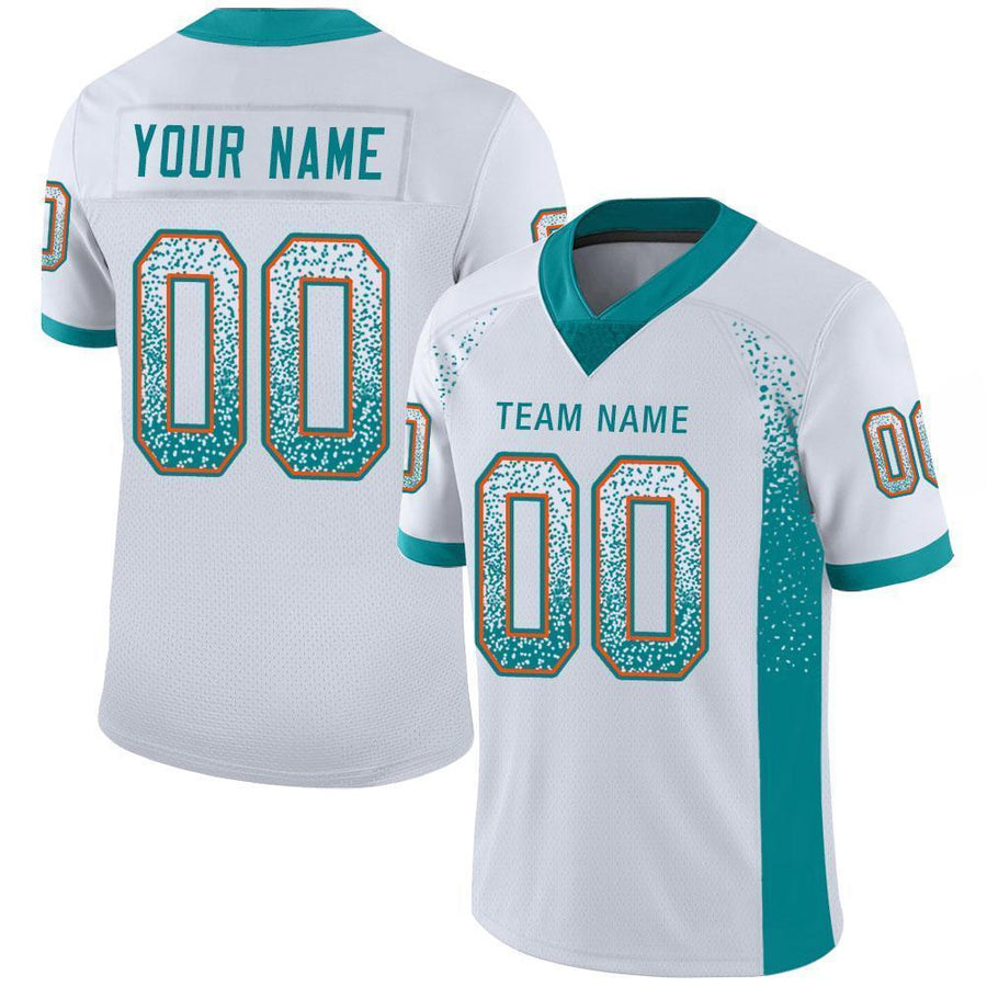 Custom White Aqua-Orange Drift Fashion Football Jersey