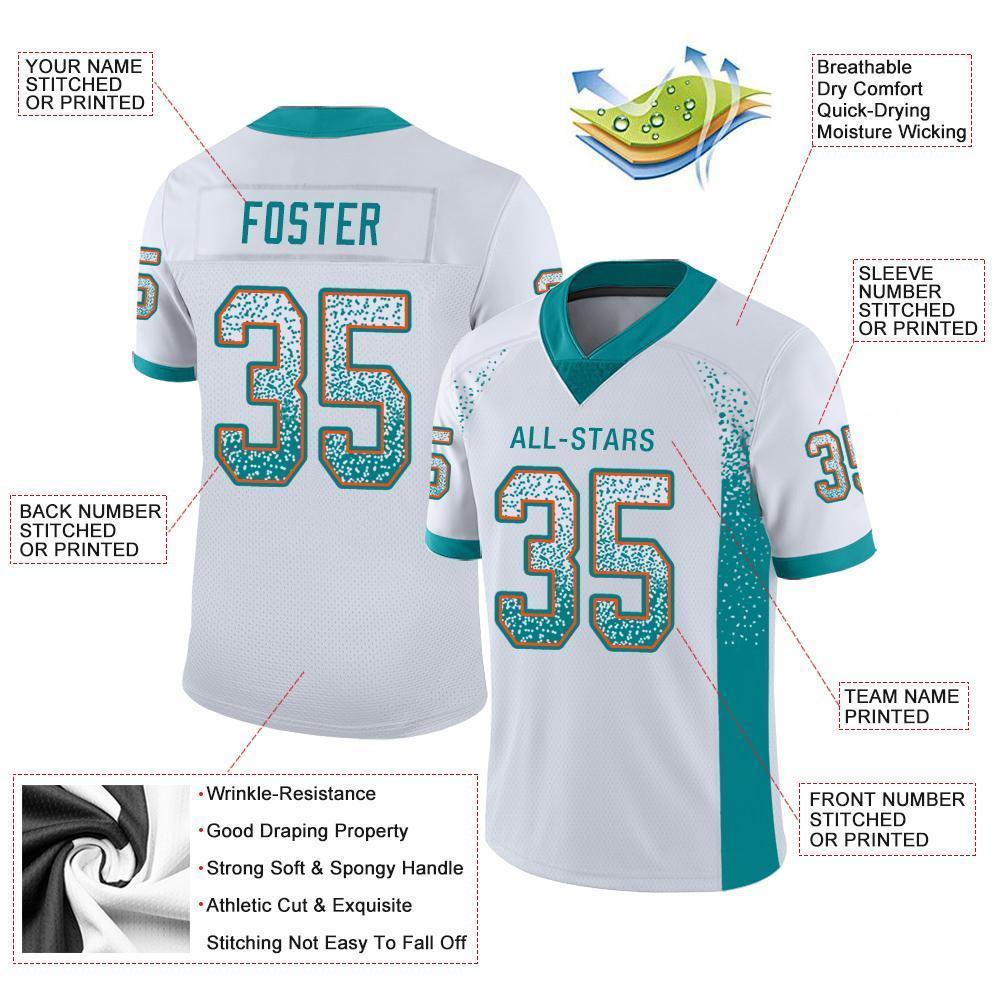 Custom White Aqua-Orange Drift Fashion Football Jersey