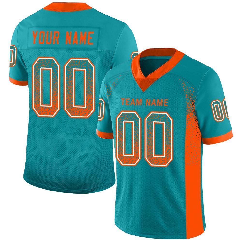 Custom Aqua Orange-White Drift Fashion Football Jersey