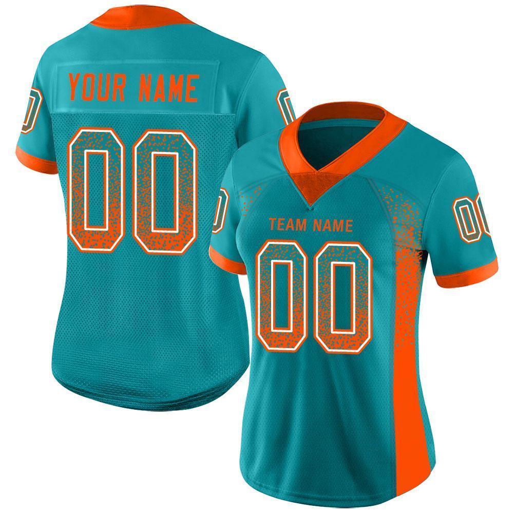 Custom Aqua Orange-White Drift Fashion Football Jersey