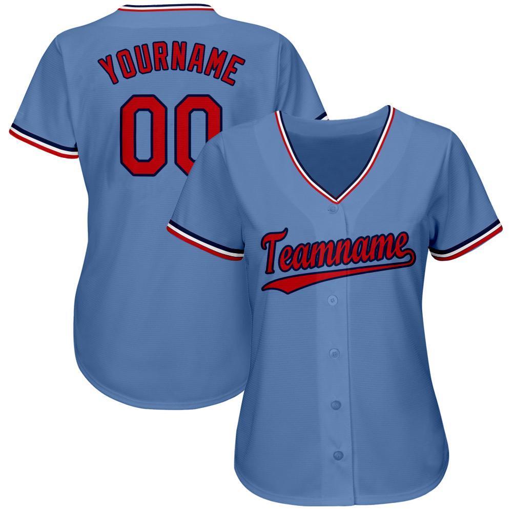 Custom Baseball Jersey Light Blue Red-Navy Authentic Youth Size:M