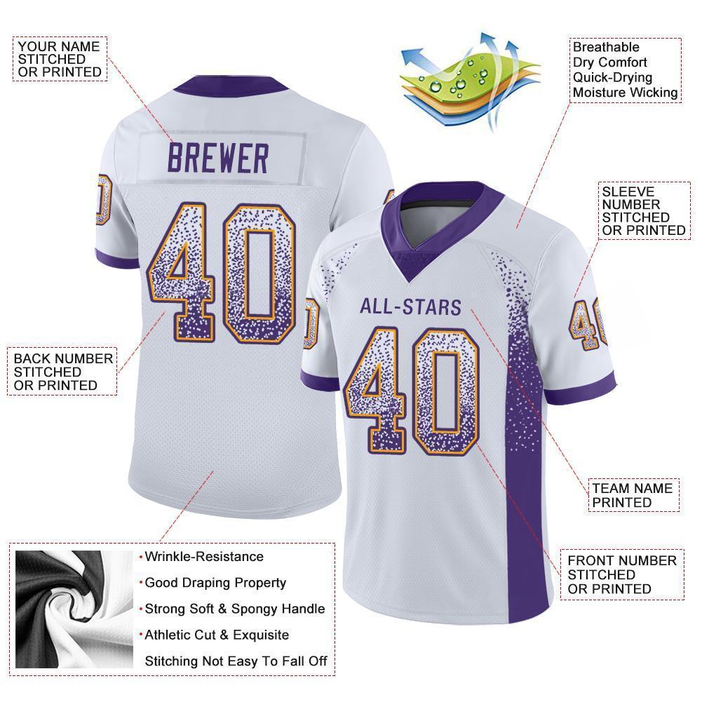 Custom White Purple-Gold Drift Fashion Football Jersey