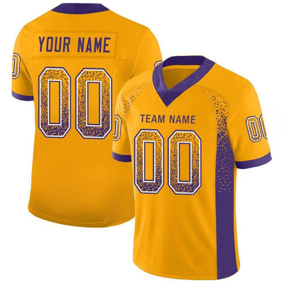 Custom Gold Purple-White Drift Fashion Football Jersey