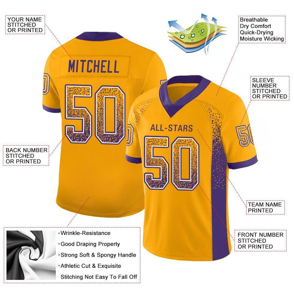 Custom Gold Purple-White Drift Fashion Football Jersey