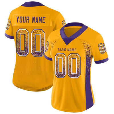 Custom Gold Purple-White Drift Fashion Football Jersey