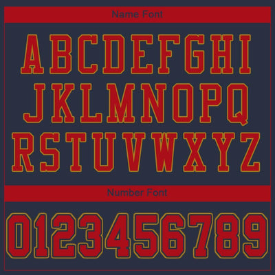 Custom Navy Red-Old Gold Mesh Authentic Football Jersey