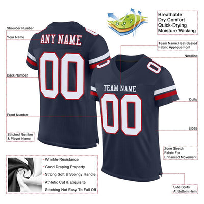 Custom Navy White-Red Mesh Authentic Football Jersey