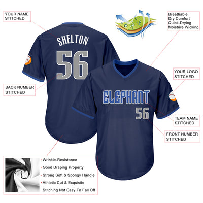 Custom Navy Gray-Blue Authentic Throwback Rib-Knit Baseball Jersey Shirt