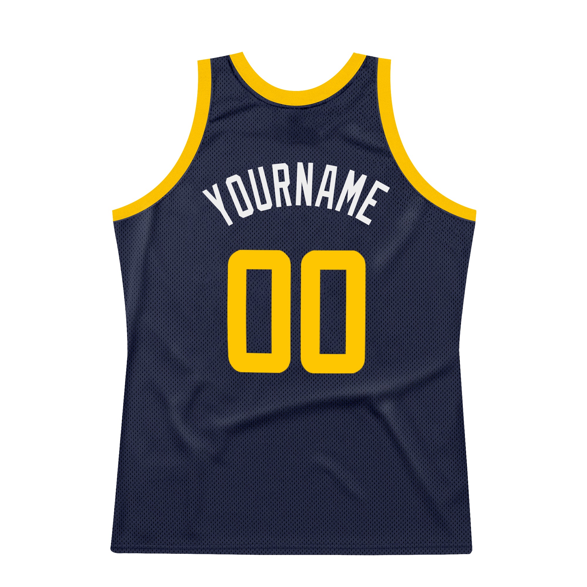 Custom Navy Gold-White Authentic Throwback Basketball Jersey