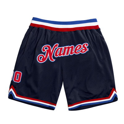 Custom Navy Red-Royal Authentic Throwback Basketball Shorts