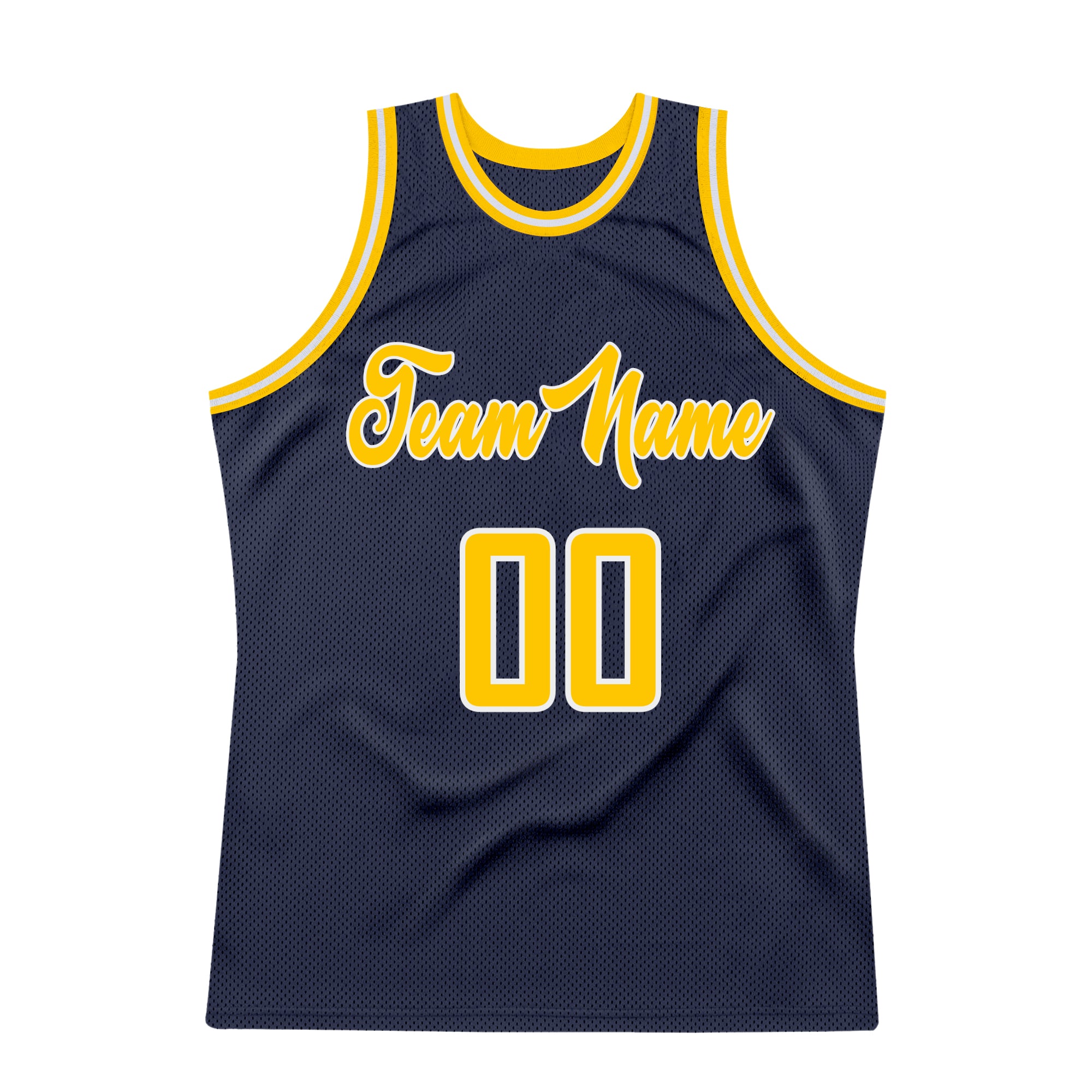 Custom Navy Gold-White Authentic Throwback Basketball Jersey