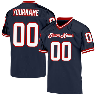 Custom Navy White-Red Mesh Authentic Throwback Football Jersey