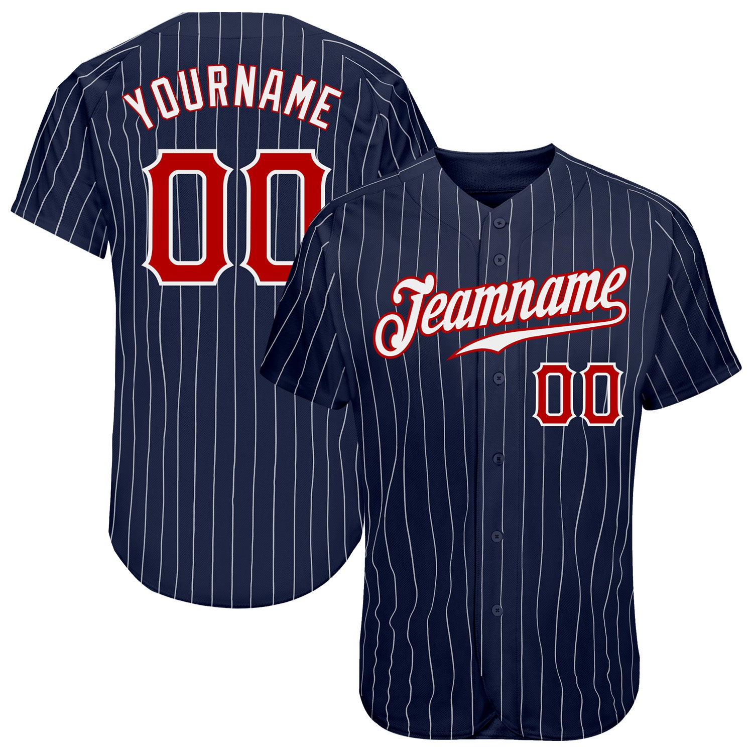 Custom Navy White Pinstripe Red-White Authentic Baseball Jersey Youth Size:S