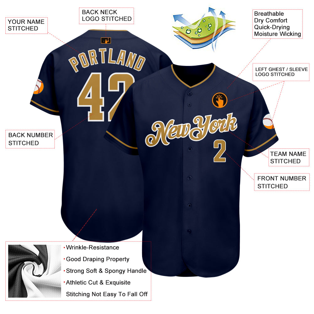 Custom Navy Old Gold-White Authentic Baseball Jersey