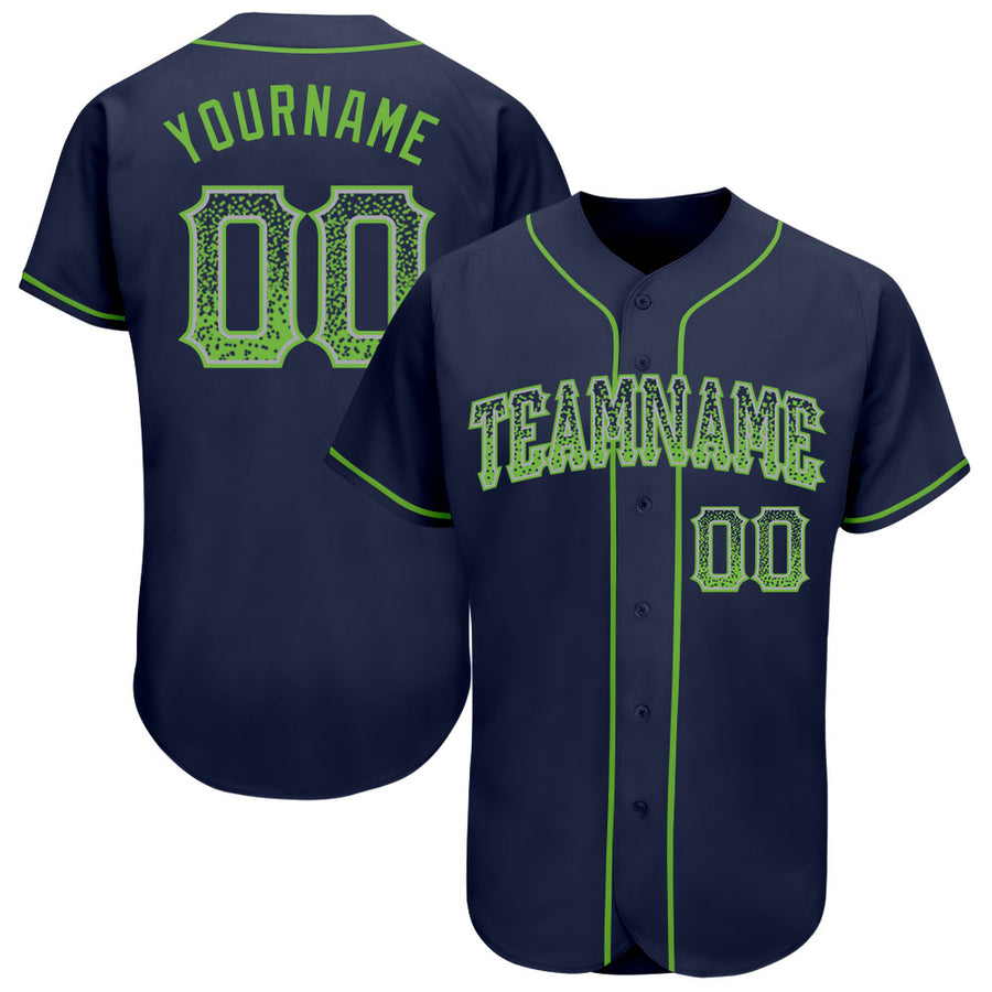 Custom Navy Neon Green-Gray Authentic Drift Fashion Baseball Jersey