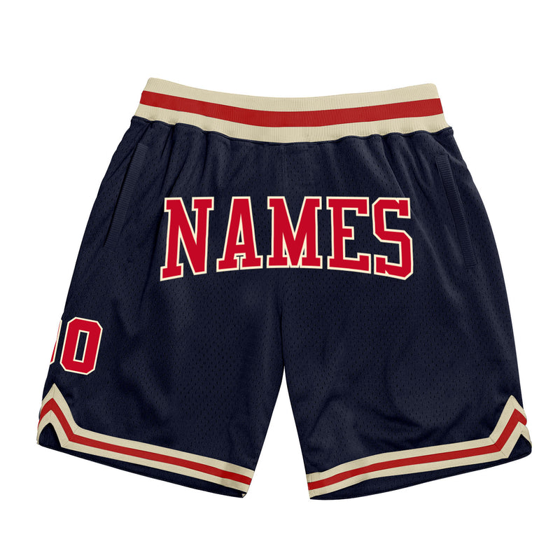 Custom Navy Basketball Shorts Red-Cream Authentic Throwback - FansIdea