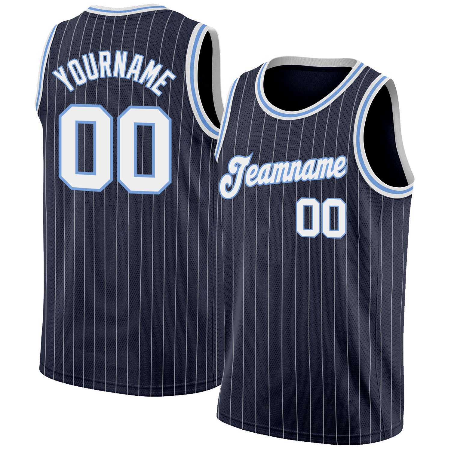 Custom Pinstripe Basketball Jersey Navy White White-Light Blue