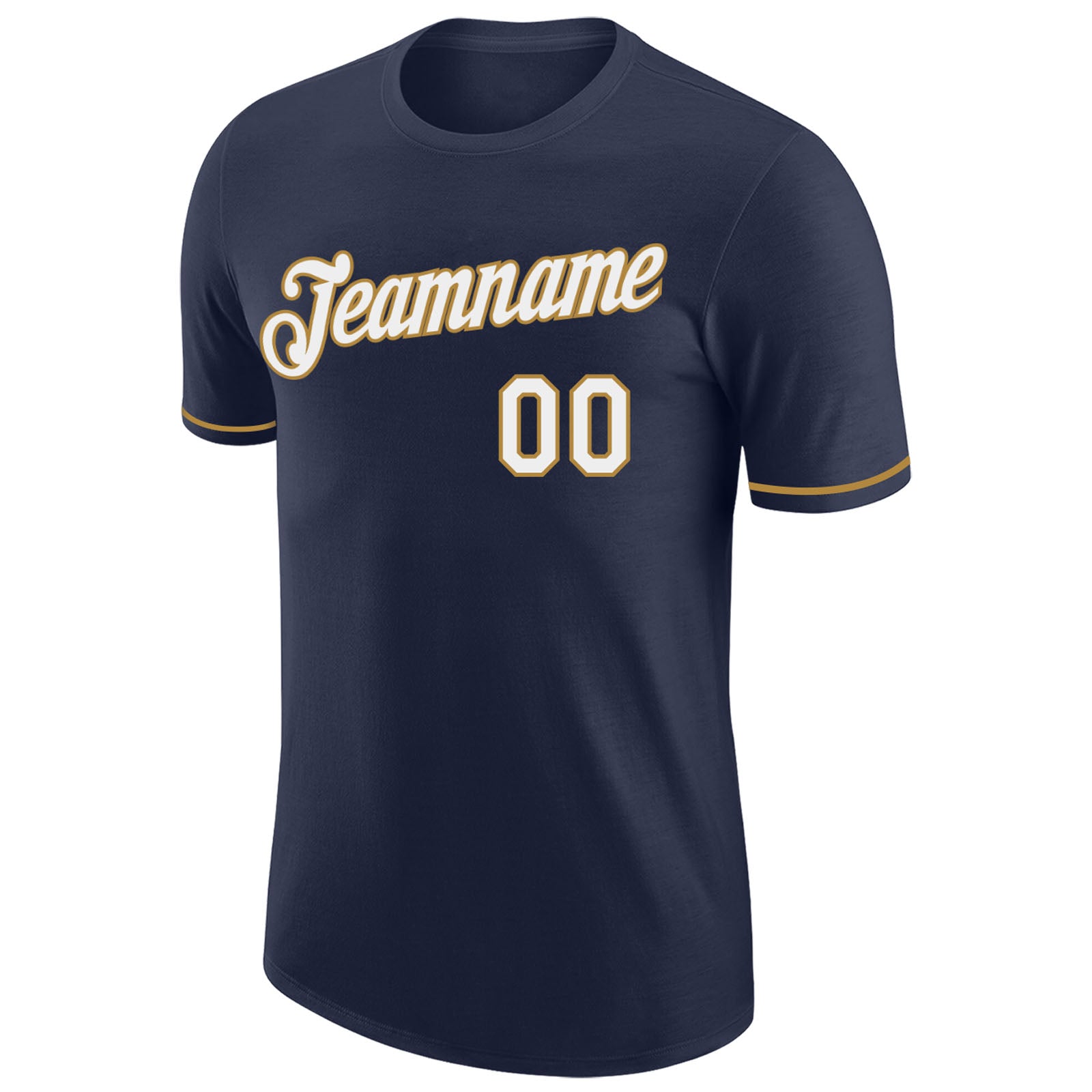 Custom Navy White-Old Gold Performance T-Shirt