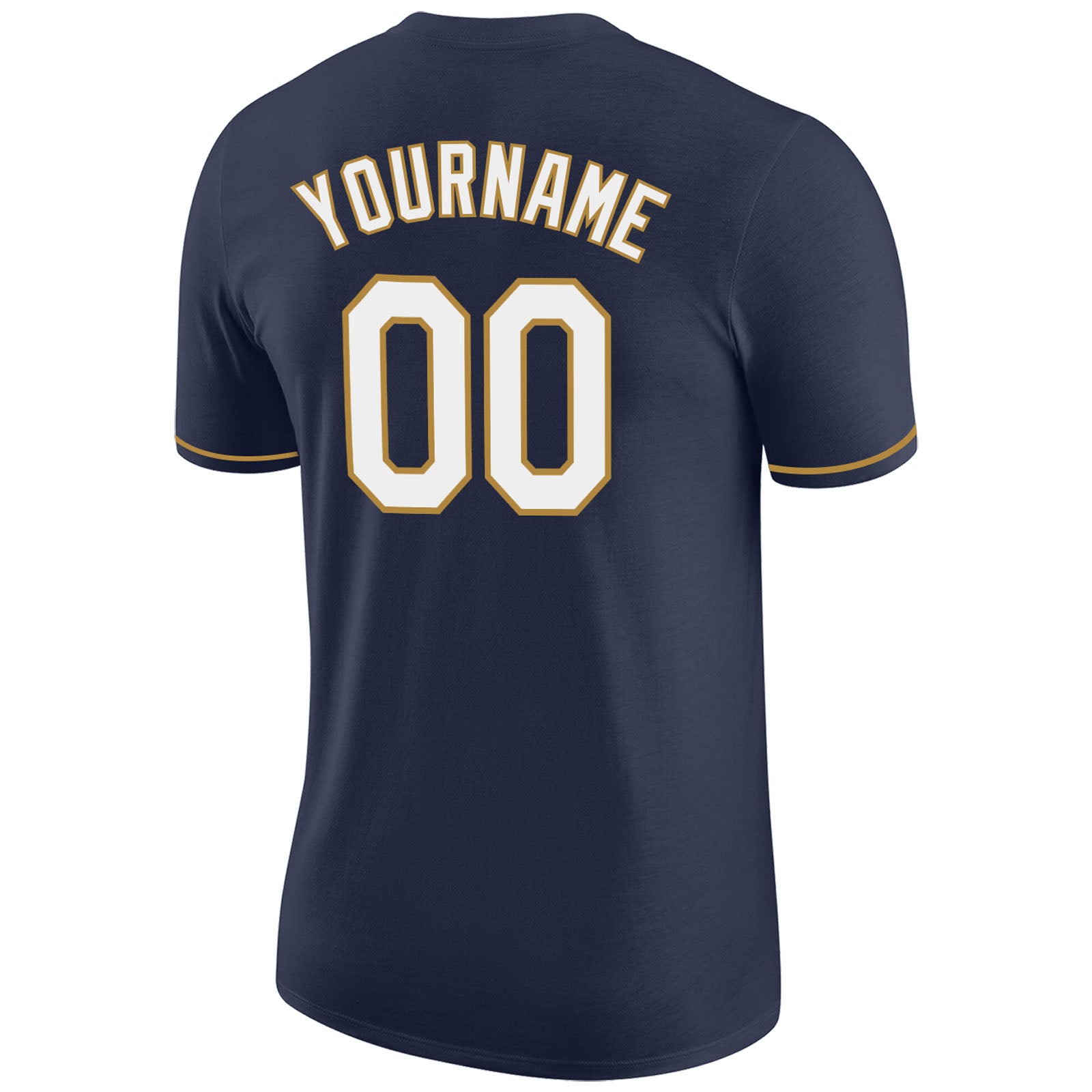 Custom Navy White-Old Gold Performance T-Shirt