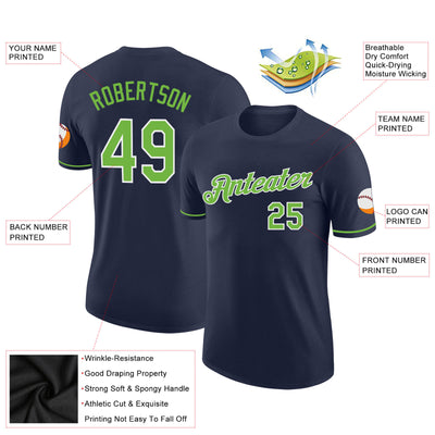 Custom Navy Neon Green-White Performance T-Shirt