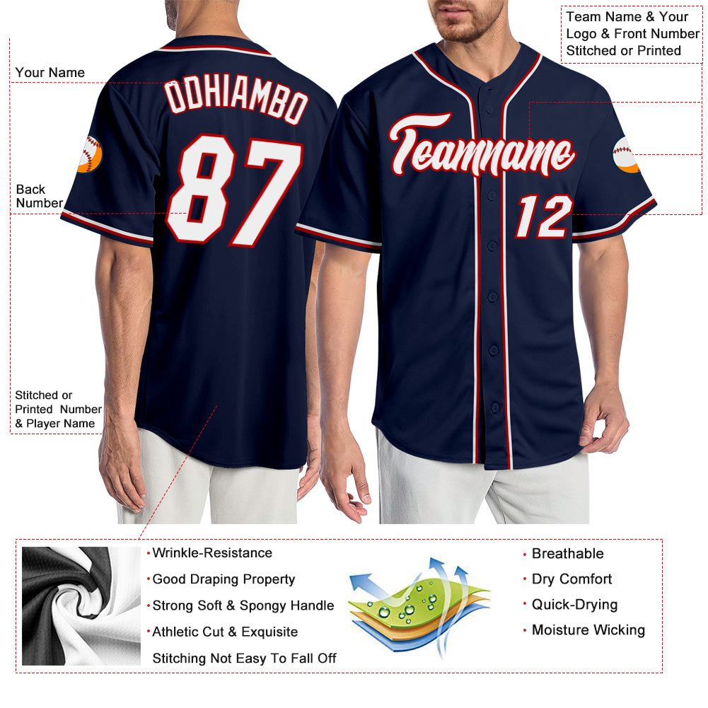 Custom Navy White-Red Authentic Baseball Jersey
