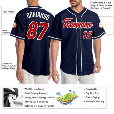 Custom Navy Red-White Authentic Baseball Jersey