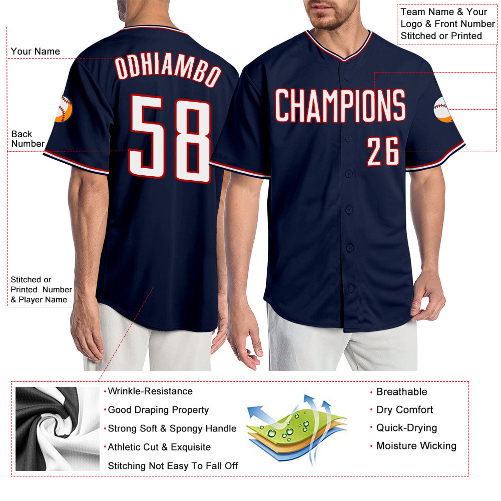 Custom Navy White-Red Authentic Baseball Jersey