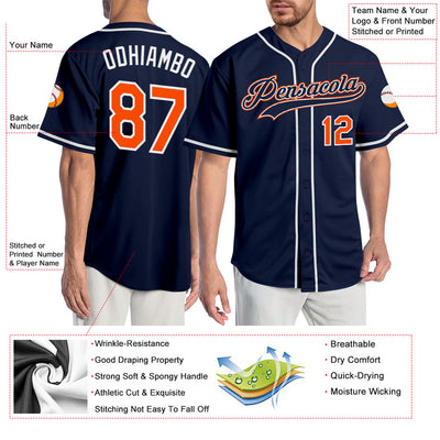 Custom Navy Orange-White Authentic Baseball Jersey