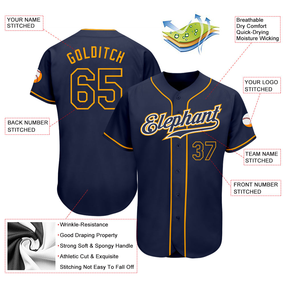 Custom Navy Navy-Gold Authentic Baseball Jersey