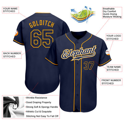 Custom Navy Navy-Gold Authentic Baseball Jersey