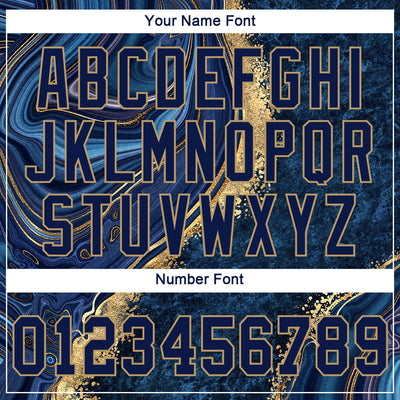 Custom Navy Navy-Old Gold 3D Pattern Design Marble Authentic Baseball Jersey