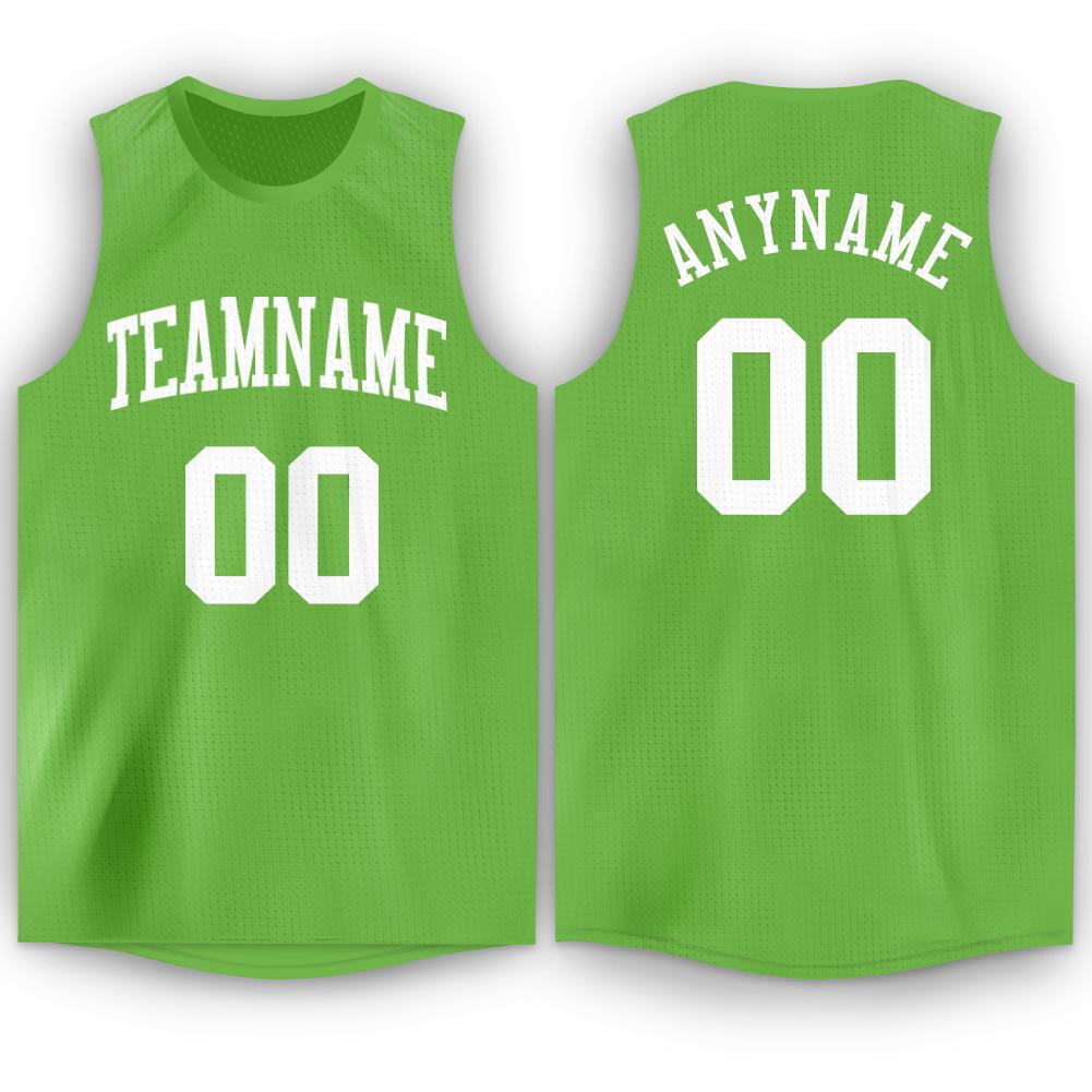 Custom Neon Green White Round Neck Basketball Jersey Youth Size:XL