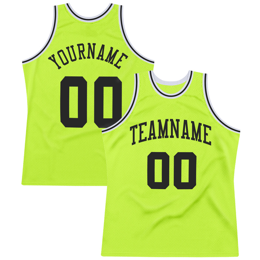 Custom Red Hunter Green-Neon Green Authentic Throwback Basketball Jersey